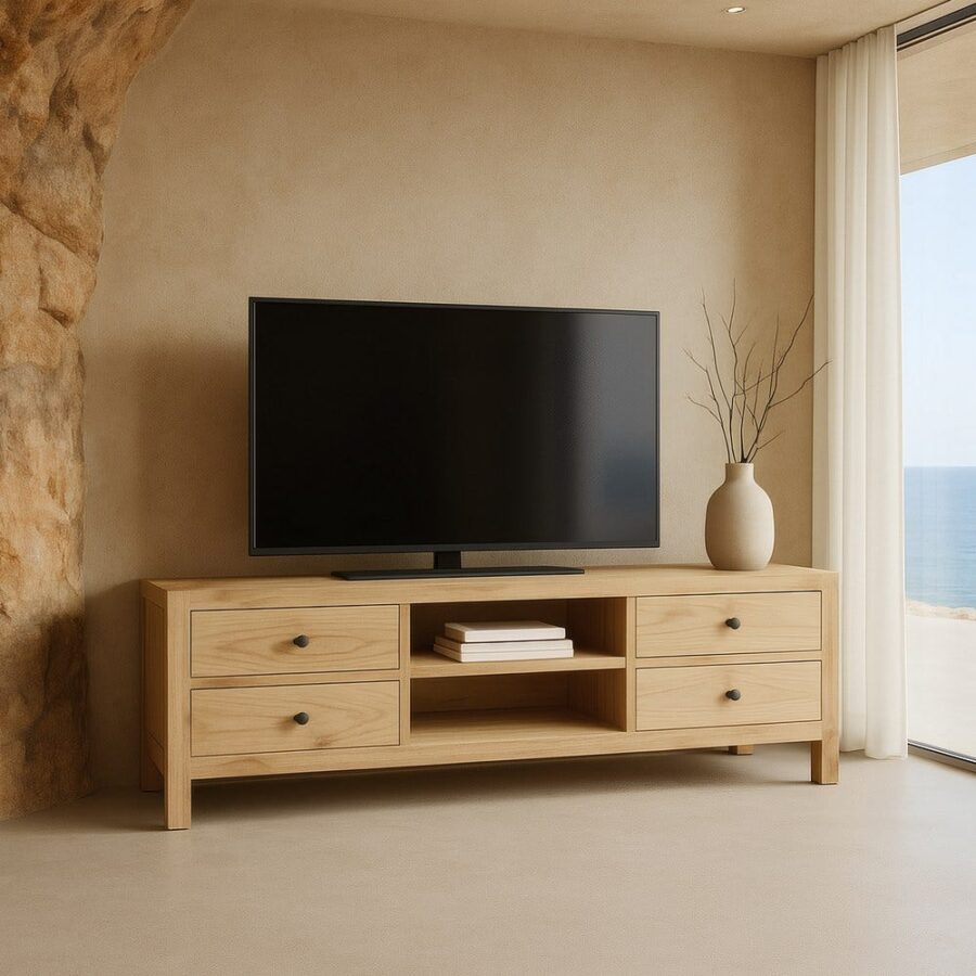 Meuble De Télévision Naturel Mindi Bois Ixia 150 cm