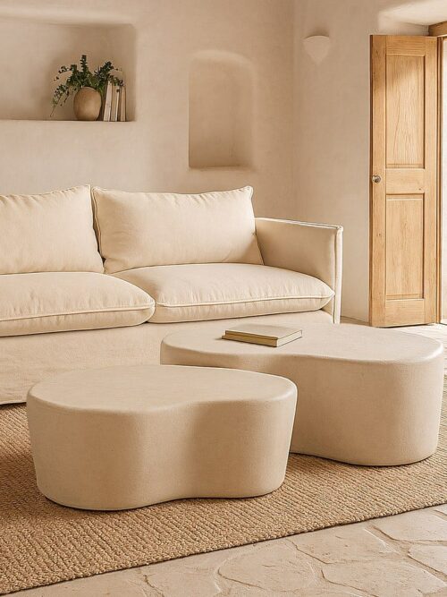 Table Basse Blanc Cassé Forme Organique Ixia 125cm