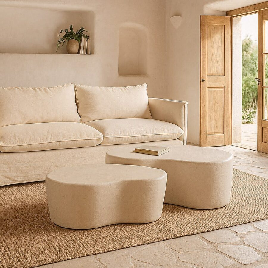 Table Basse Blanc Cassé Forme Organique Ixia 125cm