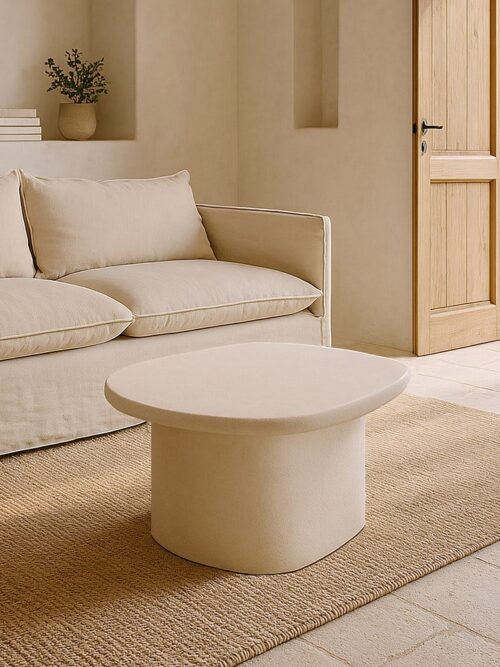 Table Basse Blanc Cassé Pied Ovale Ixia 60cm