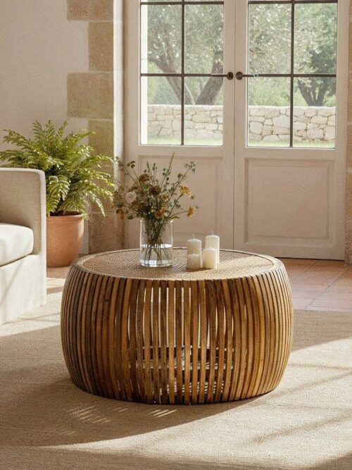 Table Basse Manguier Rotin Ixia 75cm