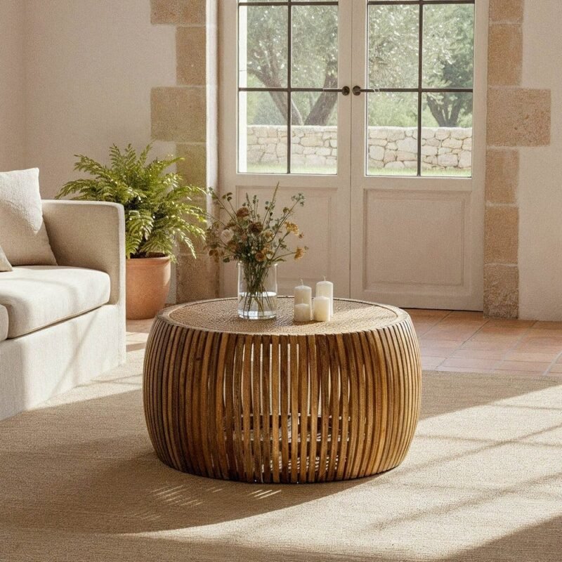 Table Basse Manguier Rotin Ixia 75cm