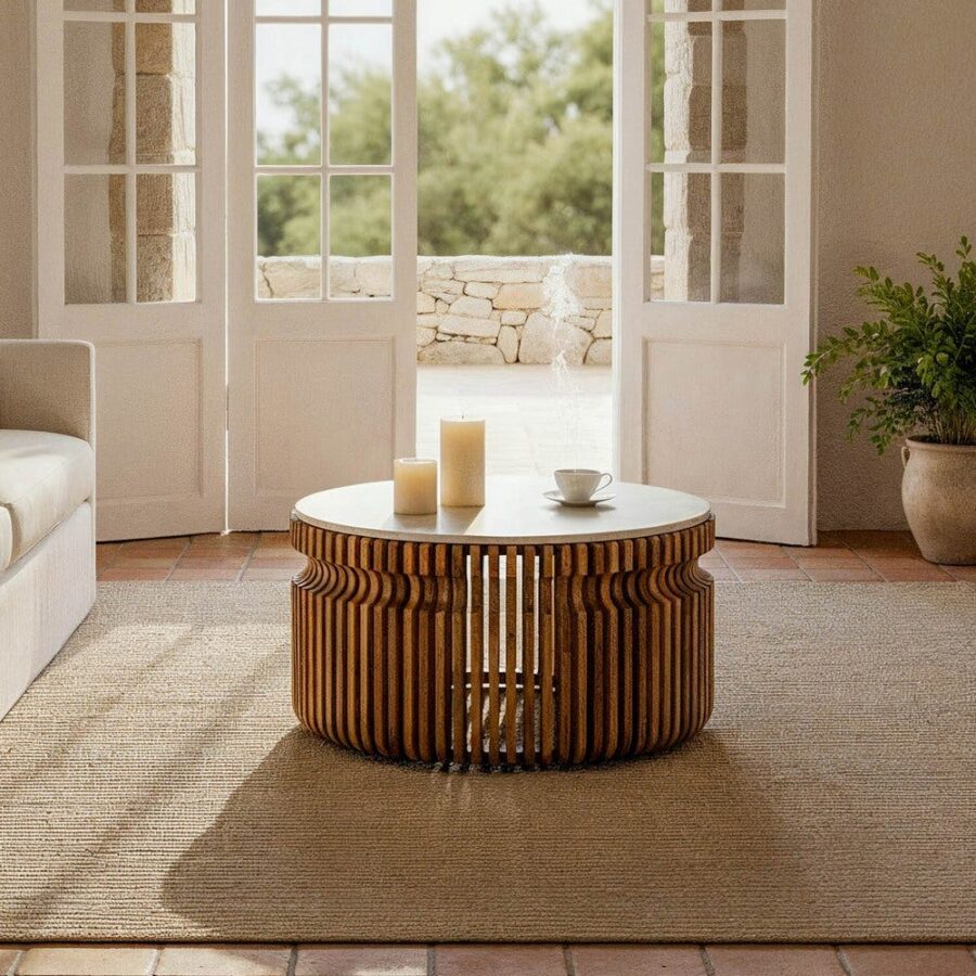 Table Basse Bois-Marbre Ixia 80 cm