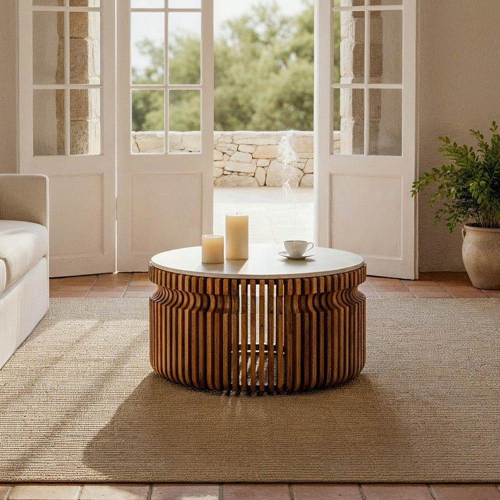 Table Basse Bois-Marbre Ixia 80 cm