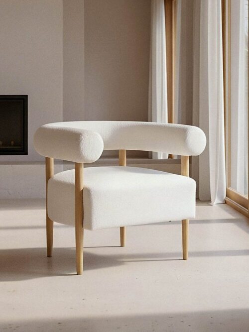 Fauteuil Beige Tissu-Bois Ixia 80 cm