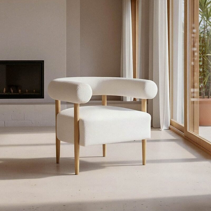 Fauteuil Beige Tissu-Bois Ixia 80 cm