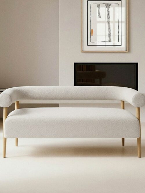 Canapé 2 Places Beige Tissu-Bois Ixia 143 cm
