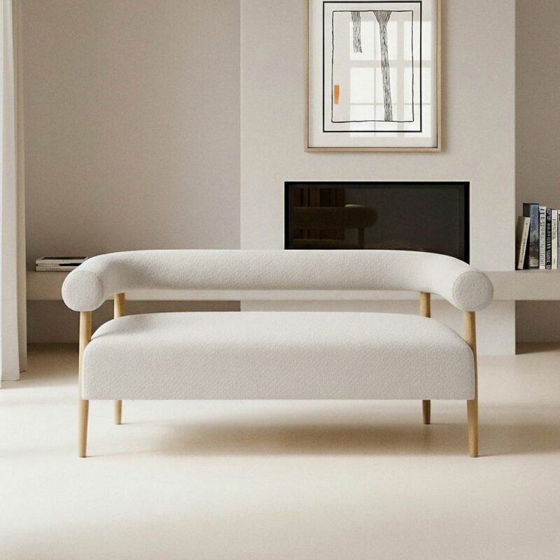 Canapé 2 Places Beige Tissu-Bois Ixia 143 cm