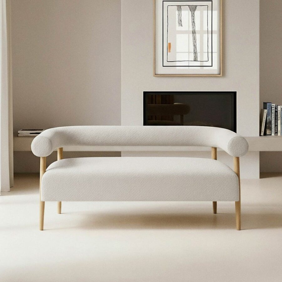 Canapé 2 Places Beige Tissu-Bois Ixia 143 cm