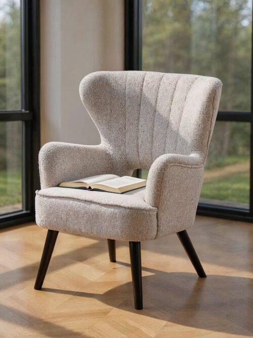 Fauteuil Marbré Écru Tissu-Bois Ixia