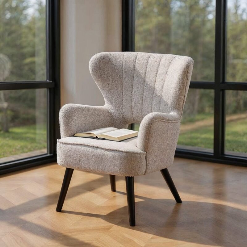 Fauteuil Marbré Écru Tissu-Bois Ixia