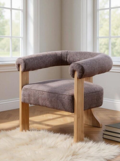Fauteuil Marbré Gris-Rose Tissu-Bois Ixia