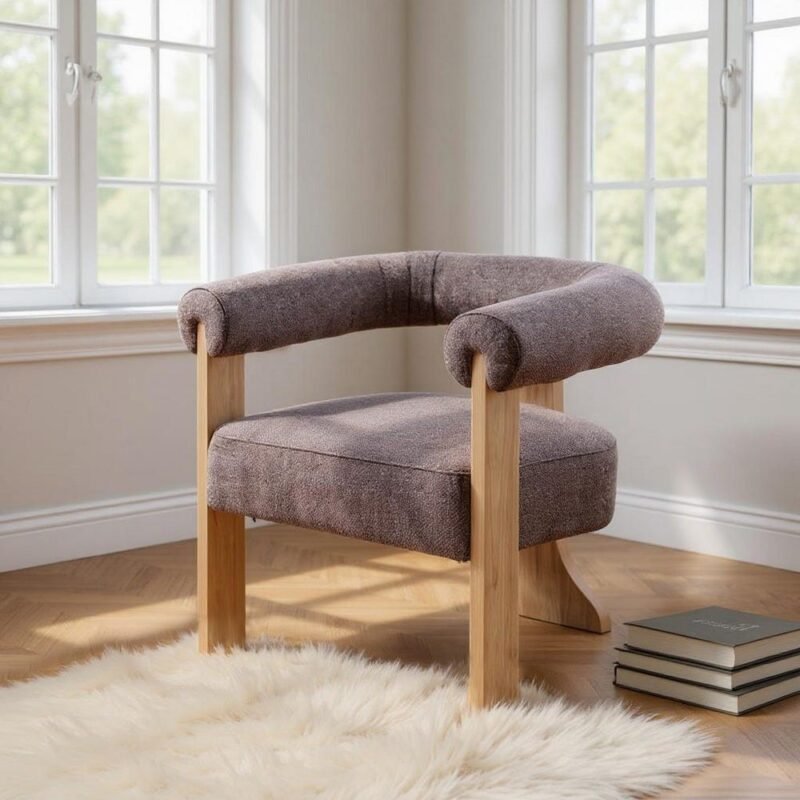 Fauteuil Marbré Gris-Rose Tissu-Bois Ixia