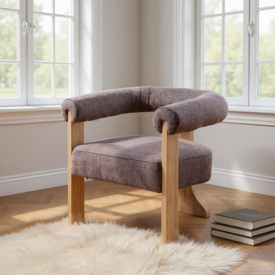 Fauteuil Marbré Gris-Rose Tissu-Bois Ixia