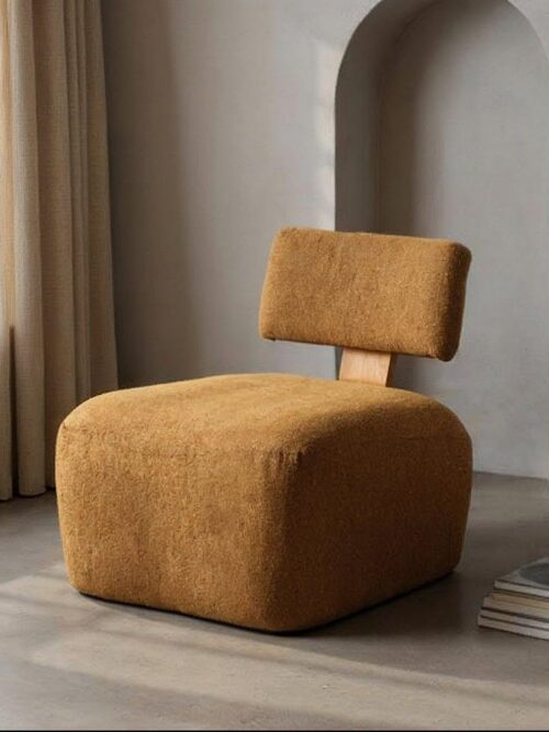 Fauteuil Marbré Moutarde Tissu-Bois Ixia