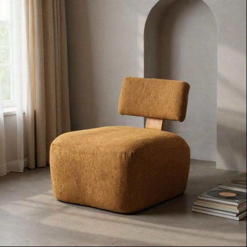 Fauteuil Marbré Moutarde Tissu-Bois Ixia