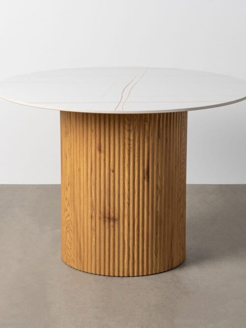 Table à Manger Céramique Blanc-naturel Cannelées Ixia 110cm