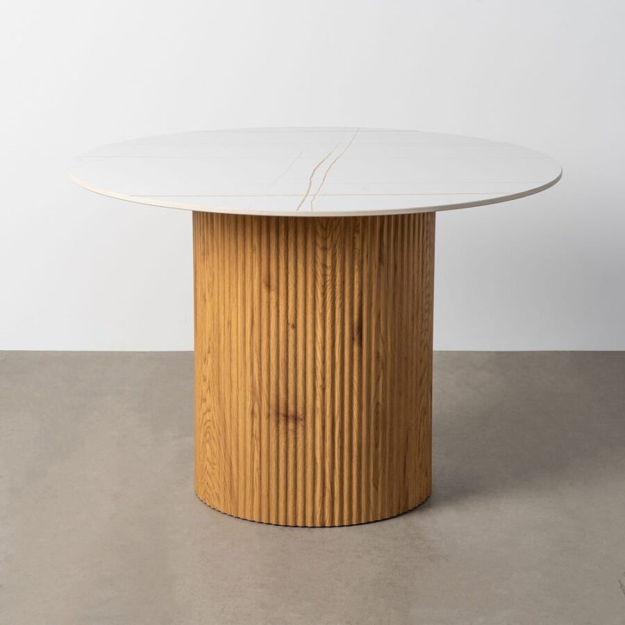 Table à Manger Céramique Blanc-naturel Cannelées Ixia 110cm