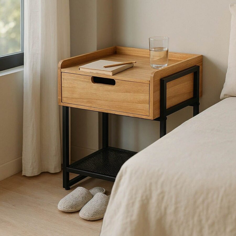 Table D&rsquo;appoint Panneau Composite Métal Noir Ixia 45cm