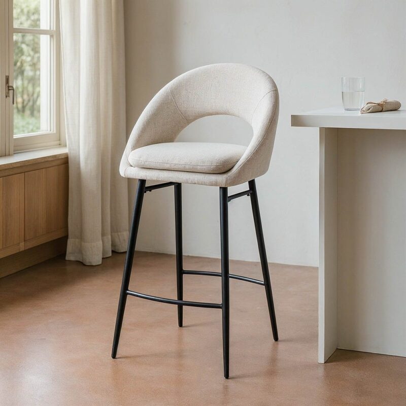 Tabouret Crème Tissu-Métal Ixia