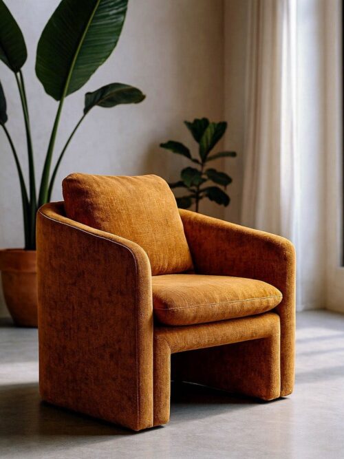 Fauteuil Ocre Tissu-Bois Ixia