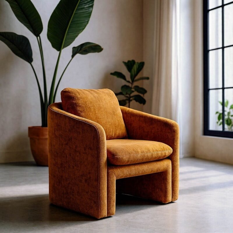 Fauteuil Ocre Tissu-Bois Ixia