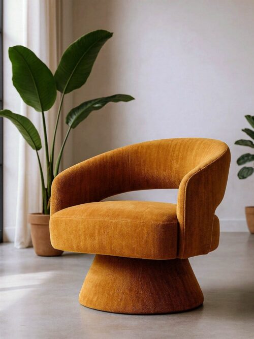 Fauteuil Pivotant Ocre Tissu-Bois Ixia 71 cm