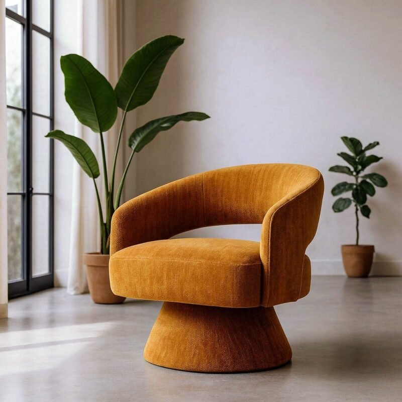 Fauteuil Pivotant Ocre Tissu-Bois Ixia 71 cm