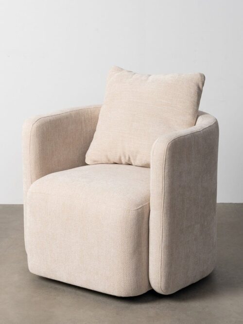 Fauteuil Pivotant Beige Tissu-Bois Ixia 76 cm