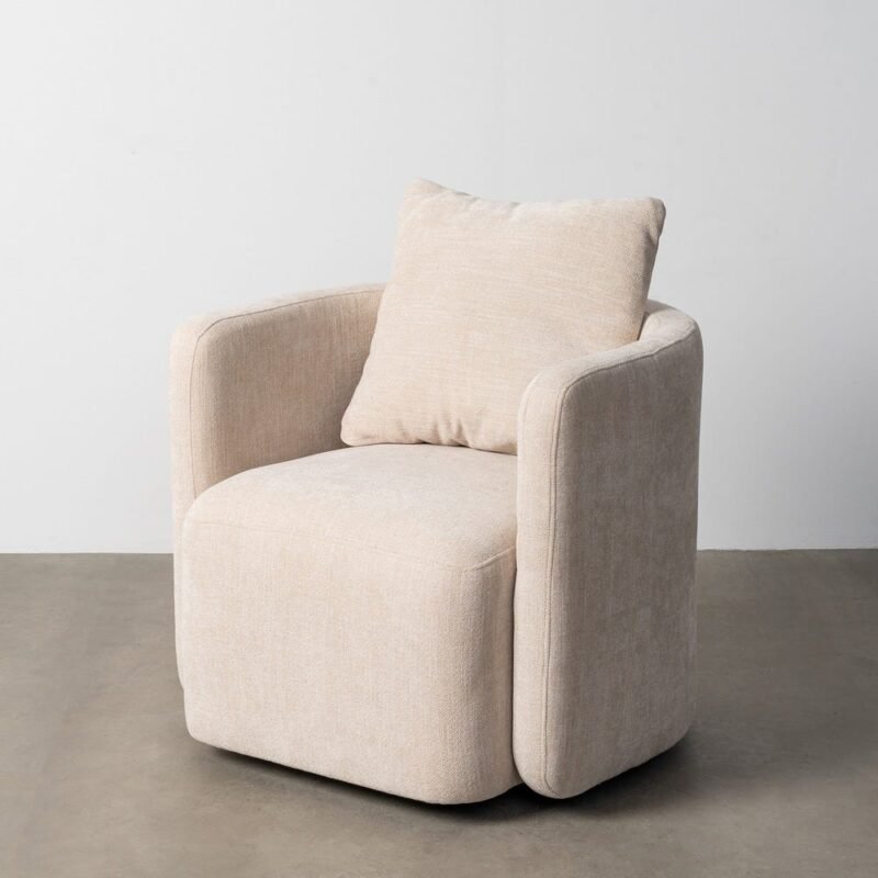 Fauteuil Pivotant Beige Tissu-Bois Ixia 76 cm
