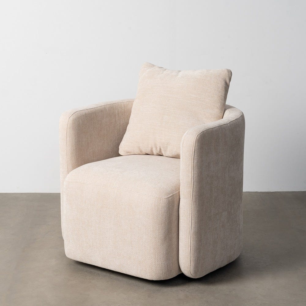 Fauteuil Pivotant Beige Tissu-Bois Ixia 76 cm