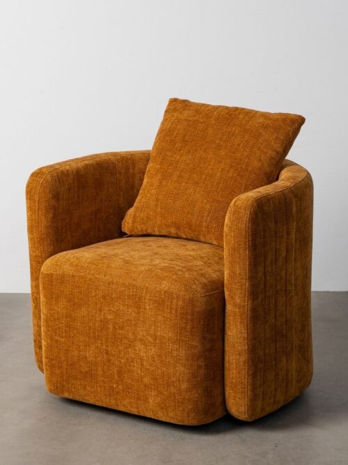 Fauteuil Pivotant Ocre Tissu-Bois Ixia 76 cm