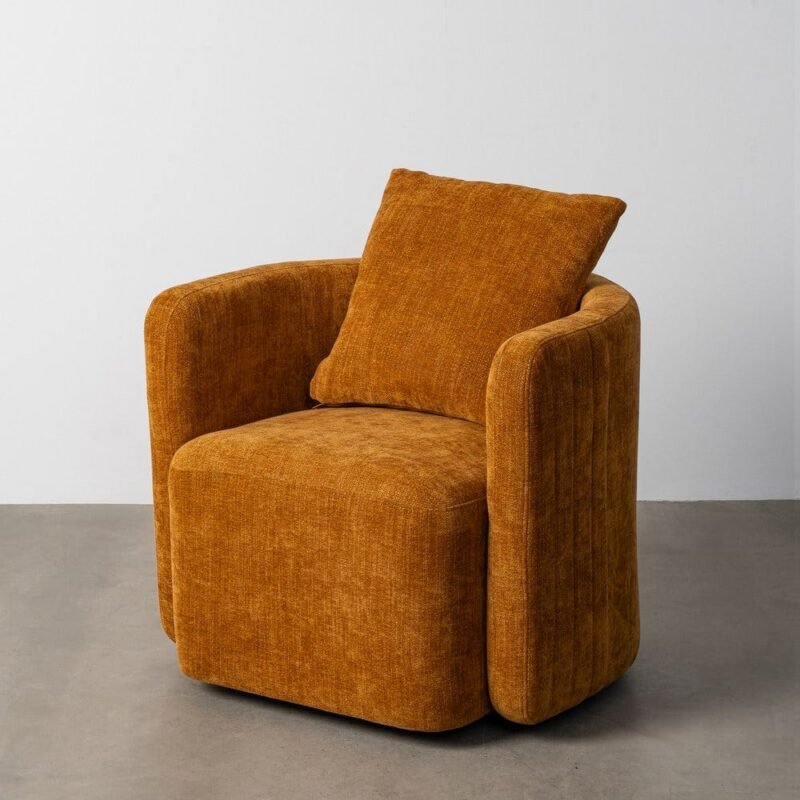 Fauteuil Pivotant Ocre Tissu-Bois Ixia 76 cm