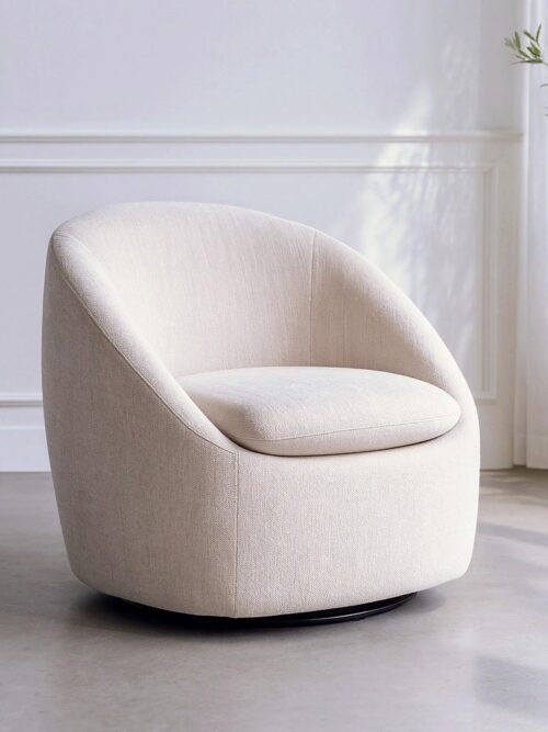 Fauteuil Pivotant Beige Tissu-Bois Ixia 72 cm