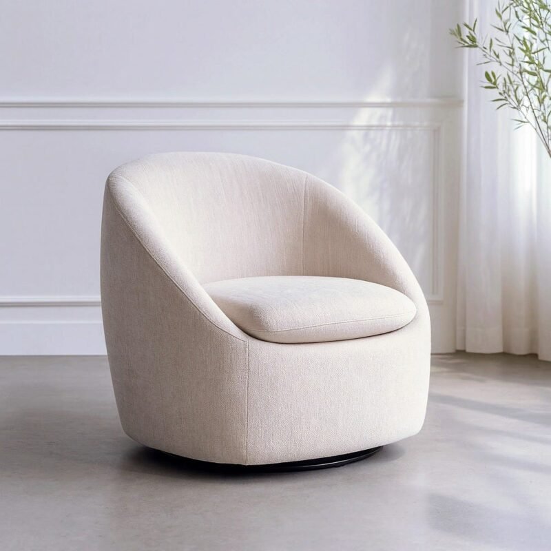 Fauteuil Pivotant Beige Tissu-Bois Ixia 72 cm