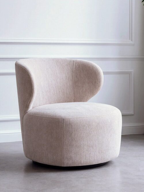 Fauteuil Pivotant Beige Tissu-Bois Ixia 73 cm