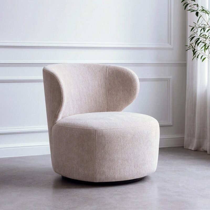 Fauteuil Pivotant Beige Tissu-Bois Ixia 73 cm