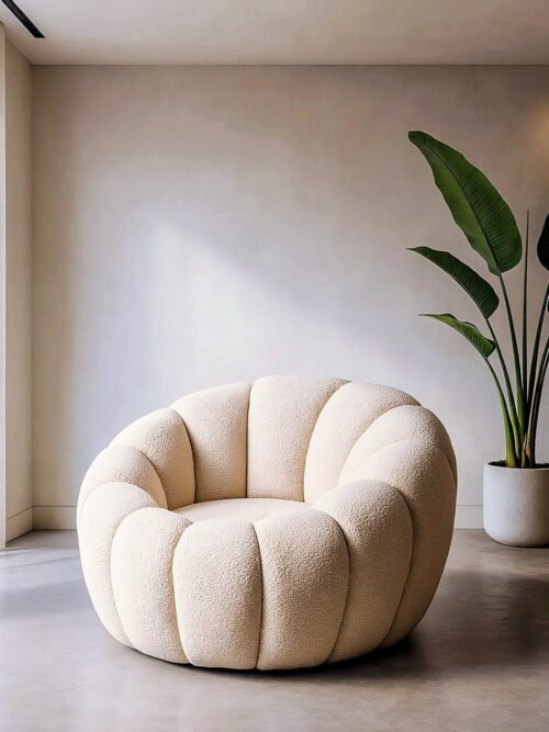 Fauteuil Beige Tissu-Bois Ixia 92 cm