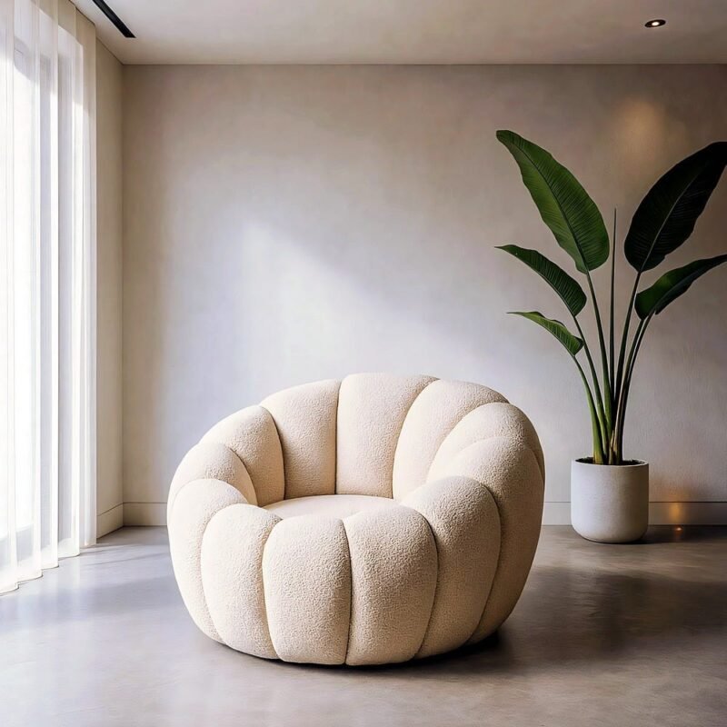 Fauteuil Beige Tissu-Bois Ixia 92 cm