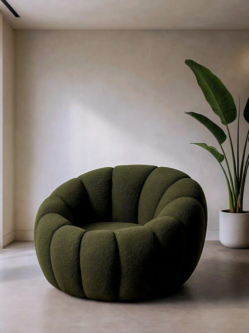Fauteuil Vert Tissu-Bois Ixia 92 cm
