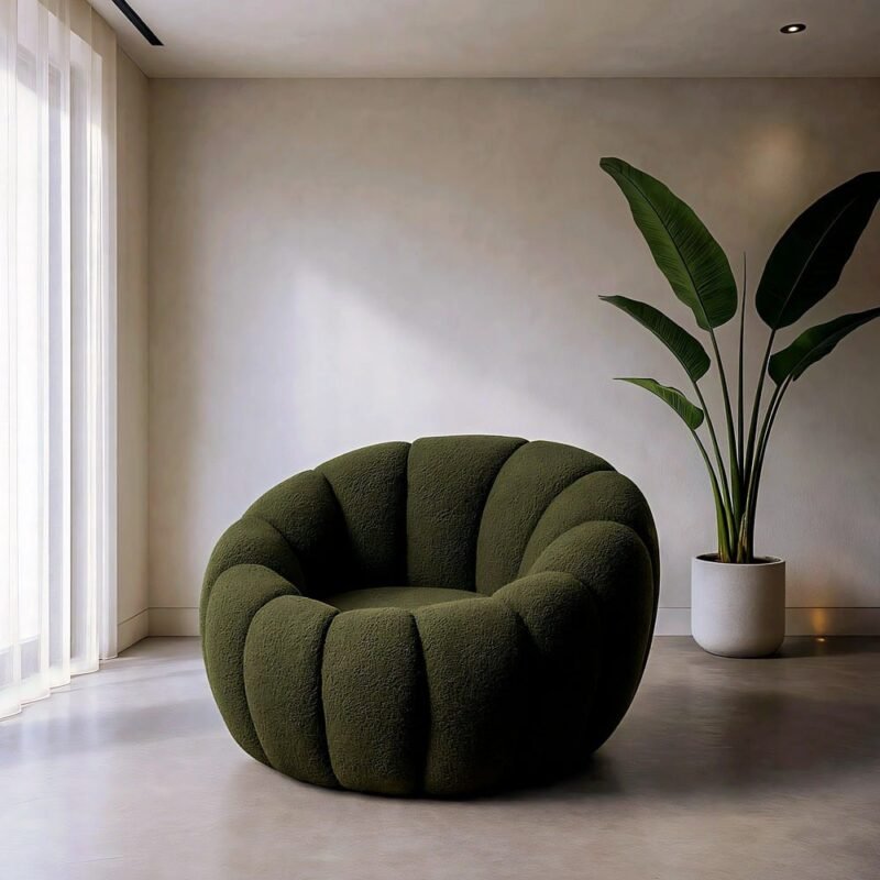 Fauteuil Vert Tissu-Bois Ixia 92 cm