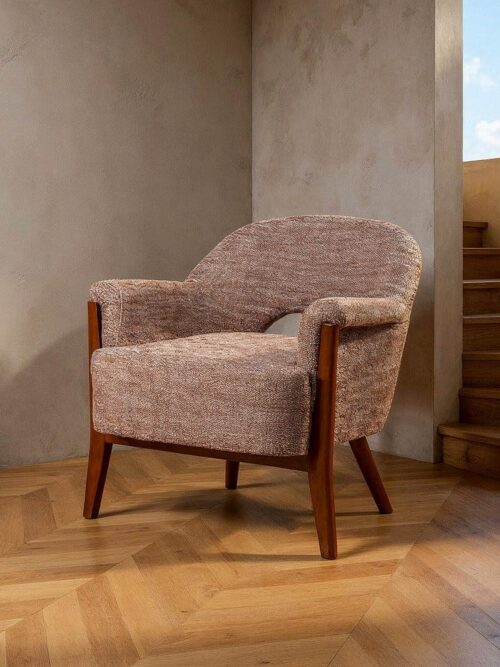 Fauteuil Beige-Brun Tissu-Bois Ixia