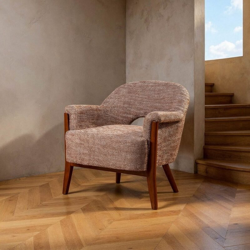 Fauteuil Beige-Brun Tissu-Bois Ixia