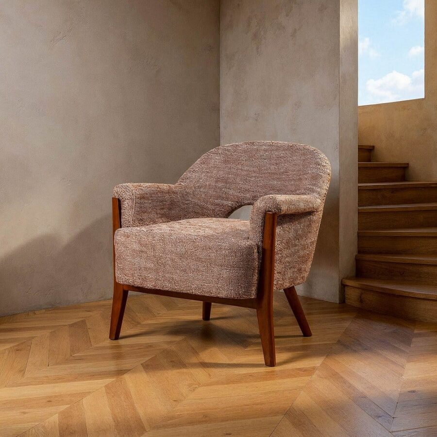 Fauteuil Beige-Brun Tissu-Bois Ixia