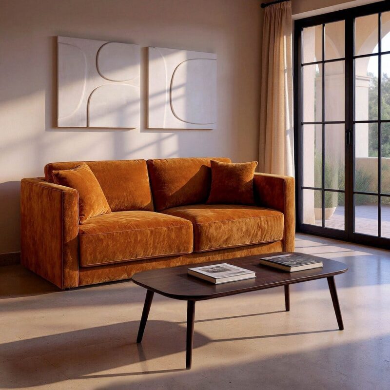 Canapé 3 Places Ocre Tissu-Bois Ixia 210 cm