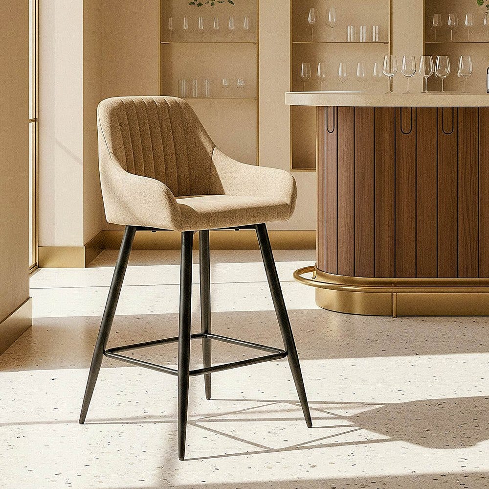 Tabouret Beige Tissu-Métal Ixia 47 cm