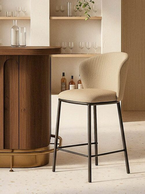 Tabouret Beige Tissu-Métal Ixia