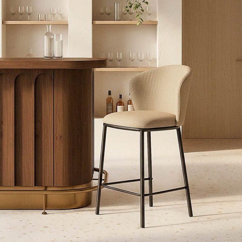 Tabouret Beige Tissu-Métal Ixia