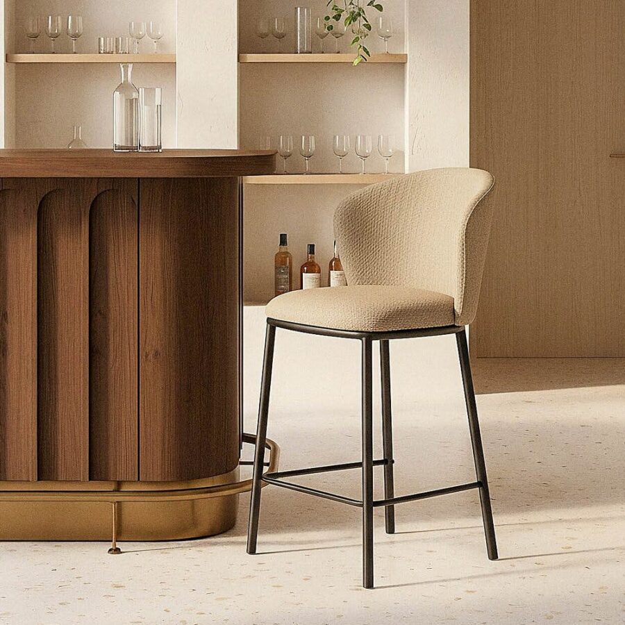 Tabouret Beige Tissu-Métal Ixia