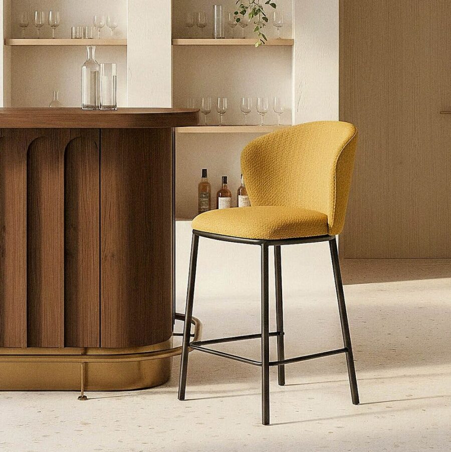 Tabouret Moutarde Tissu-Métal Ixia